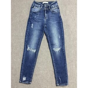 KanCan Signature Jeans Womens 25 Blue Distressed High Rise Skinny‎ Raw Hem Denim